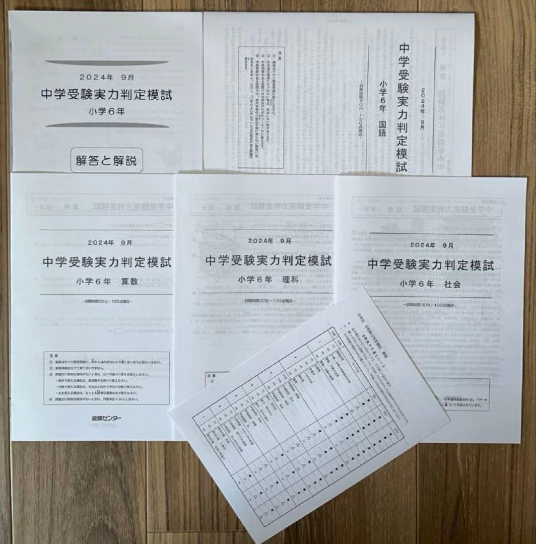 能開センター　2024年度　小学6年実力判定模試　中学校受験　１年分