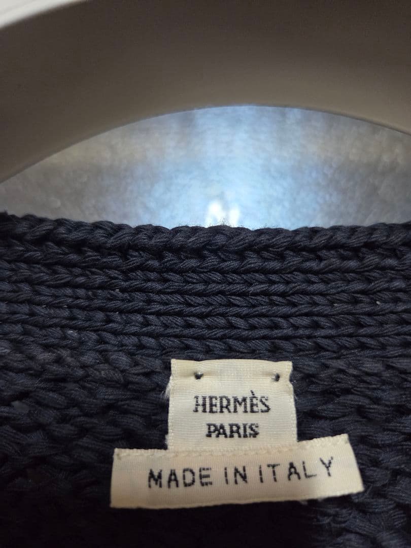 HERMES　ダークネイビー 　透かし編み　肉厚ニットカーディガン