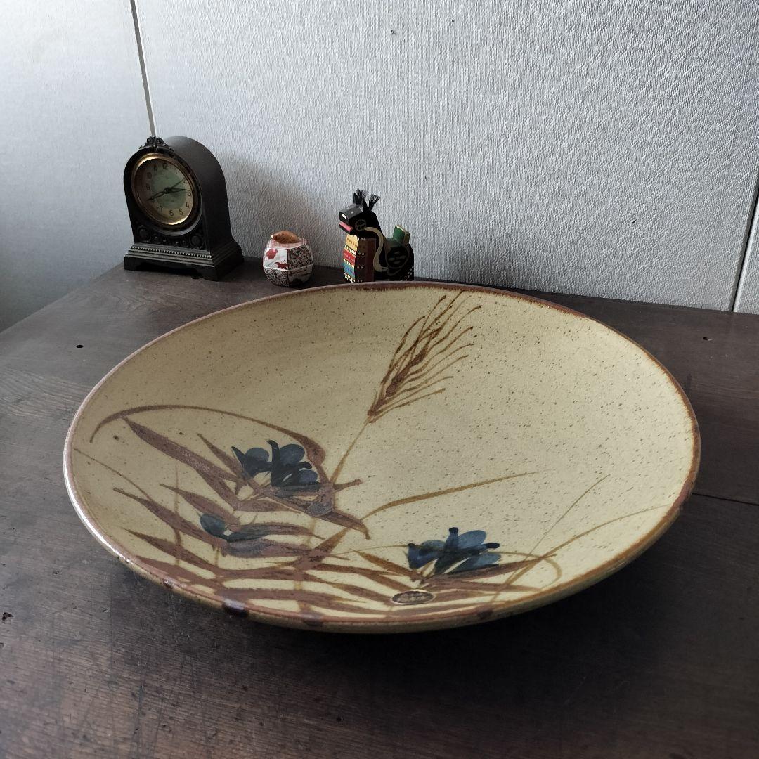 新品　益子焼　飾り皿　大皿　37cm 共箱付き　民芸陶器