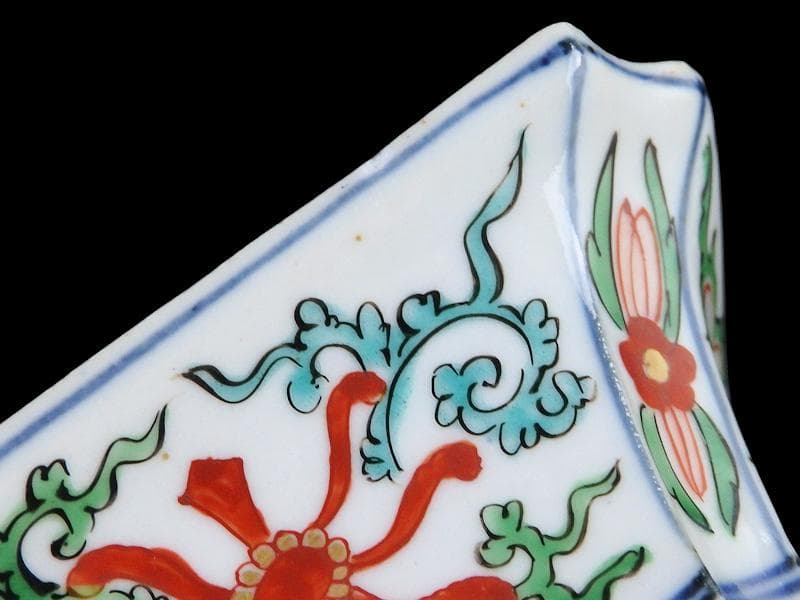 大聖寺伊万里　金襴手　芭蕉葉に唐人の図　四方角向付　B346AS-fbsr
