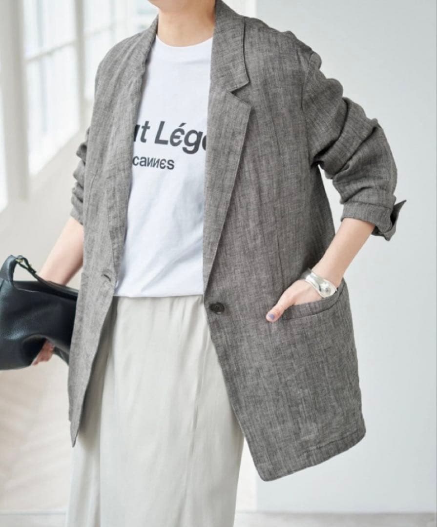 極美品☆Spick and Span リネンエアリージャケット38 ヘリンボーン