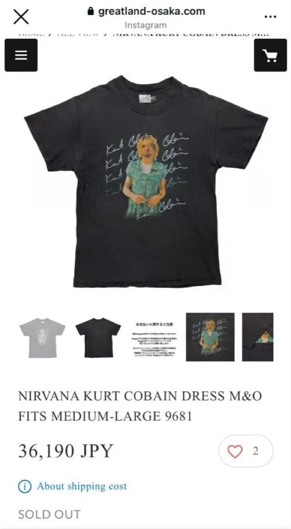 ニルヴァーナ カートコバーン DRESS WEARING M&Oタグ