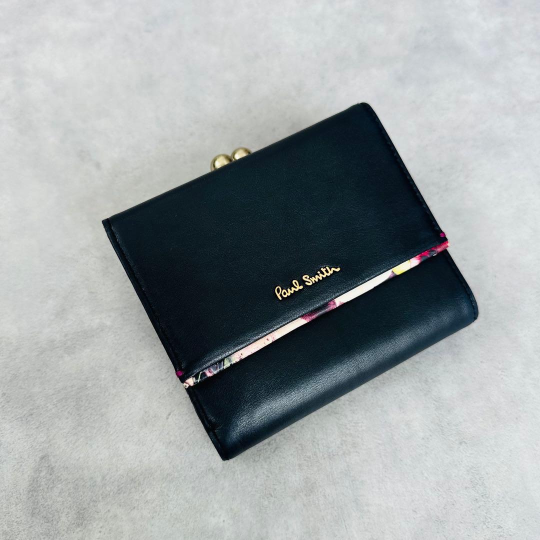 廃盤✨Paul Smith マーガレットプリントトリム がま口 三つ折り財布①