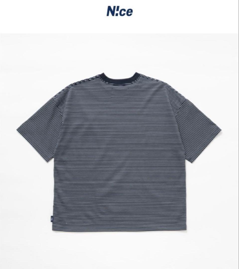 新品タグ付き N!ce round logo tee navy ボーダーTシャツ