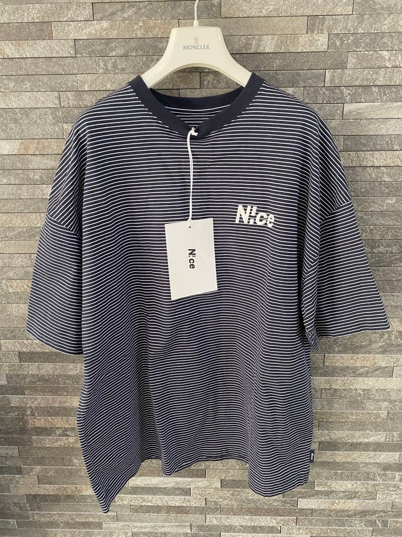 新品タグ付き N!ce round logo tee navy ボーダーTシャツ