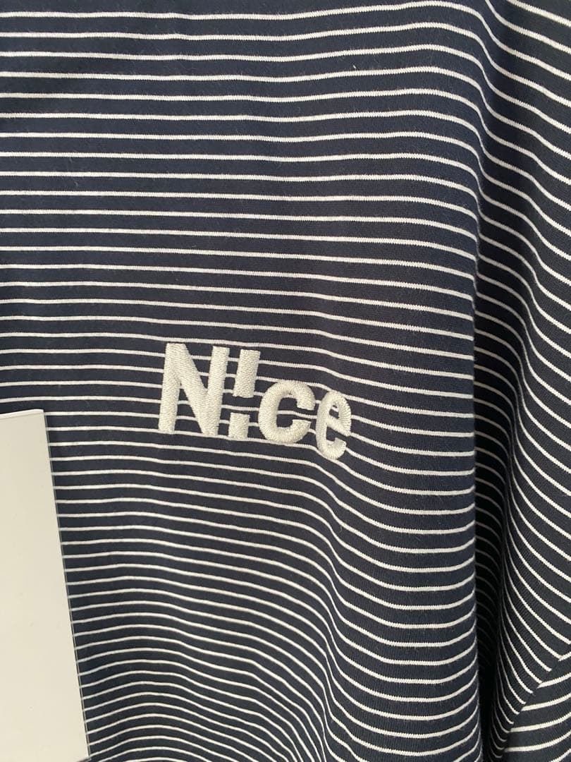 新品タグ付き N!ce round logo tee navy ボーダーTシャツ