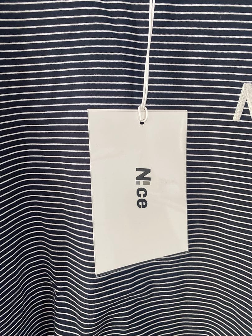 新品タグ付き N!ce round logo tee navy ボーダーTシャツ