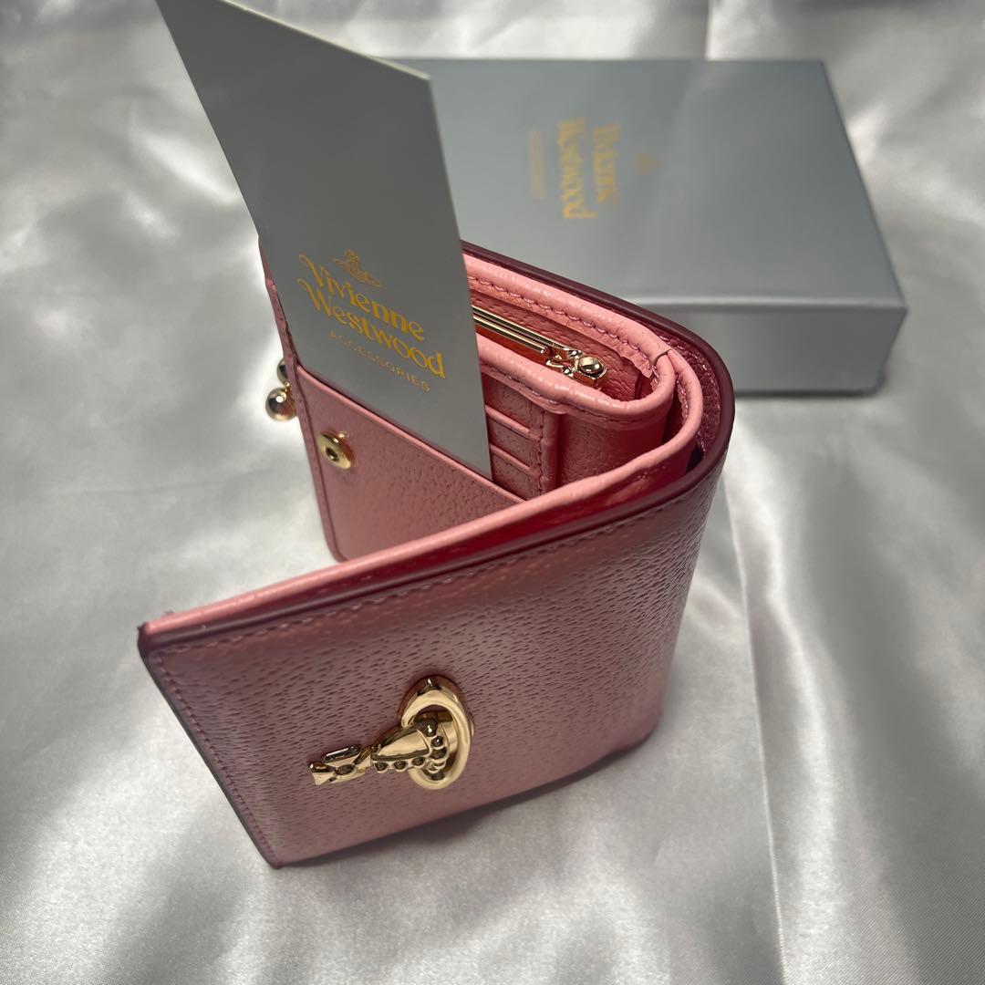 新品VivienneWestwoodピンク 蝶々留め 二つ折り財布 可愛い