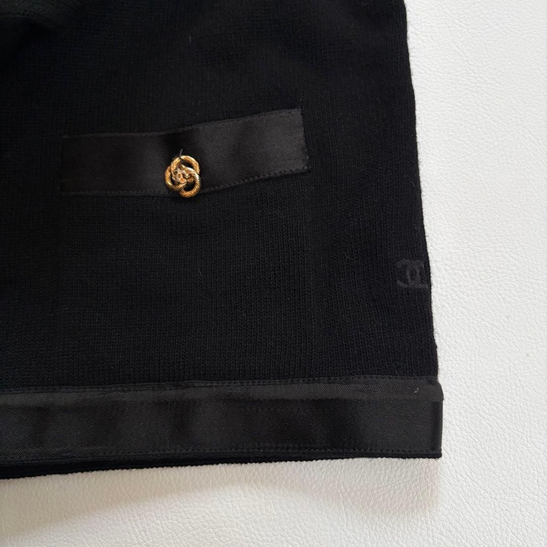 CHANEL カシミヤ100% ニットカーディガン シルクトリム ココボタン 黒