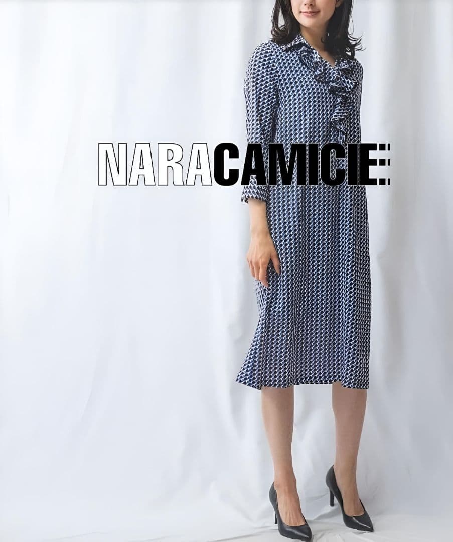 【未使用28600円】ナラカミーチェ♦️春物✨完売 幾何柄フリルワンピース