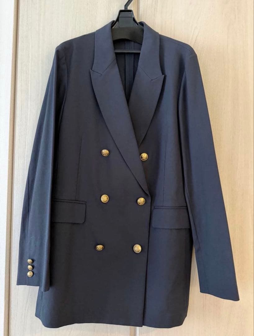 新品 PLST プラステ リネンブレンド ダブルブレストジャケット ネイビー 紺