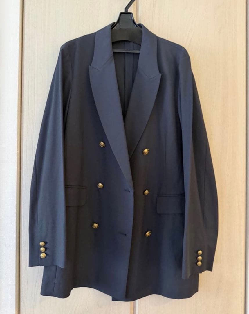 新品 PLST プラステ リネンブレンド ダブルブレストジャケット ネイビー 紺