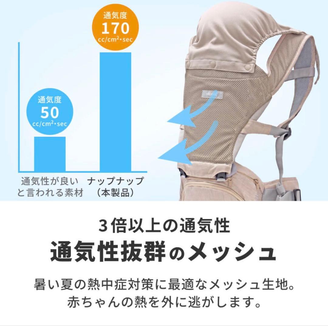 napnap ヒップシート 抱っこひも トラン メッシュ ダブルショルダー