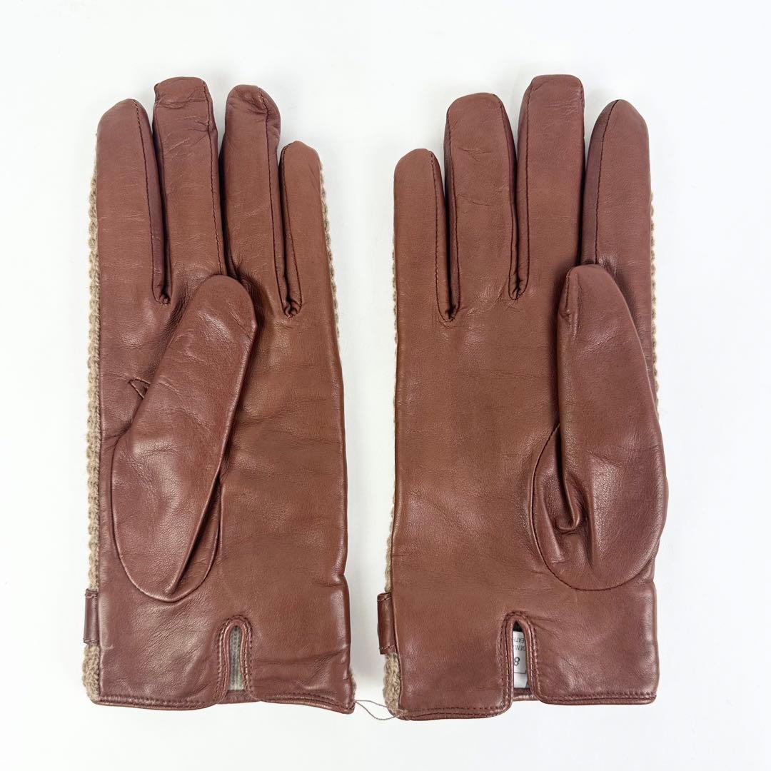 新品 Manifatti ニット レザー グローブ 8H ブラウン