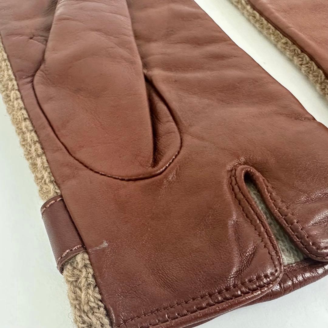 新品 Manifatti ニット レザー グローブ 8H ブラウン