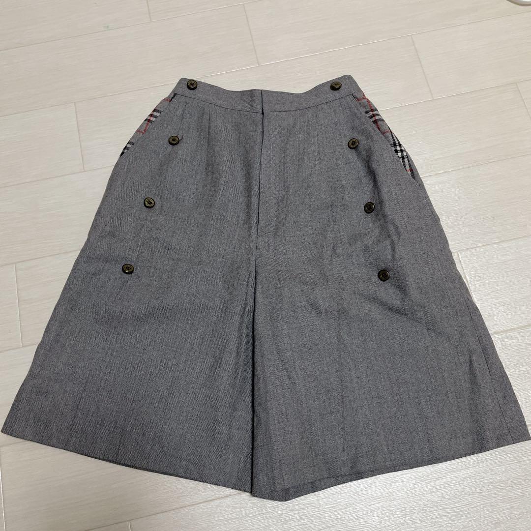 バーバリー　キュロットパンツ　2way チェック　グレー　ロゴ入りボタン