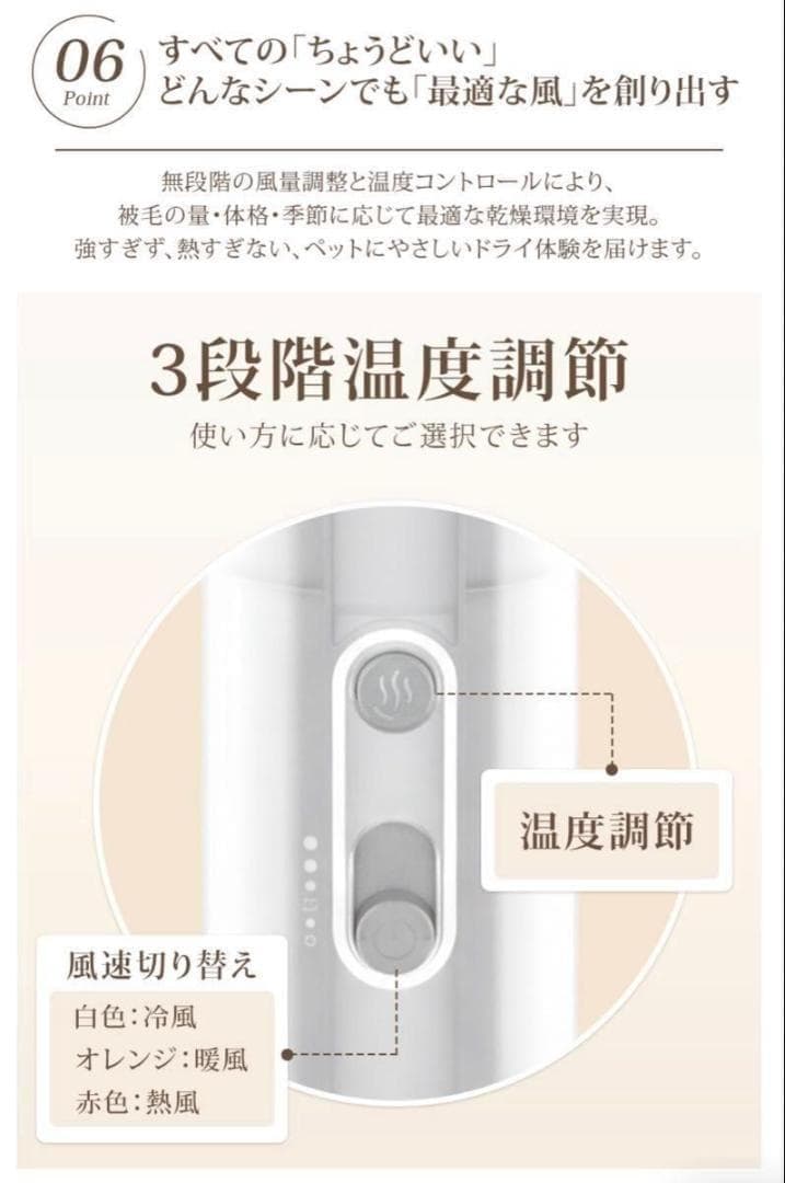 petaboo ペット用ドライヤー 4アタッチメント付き　ホワイト