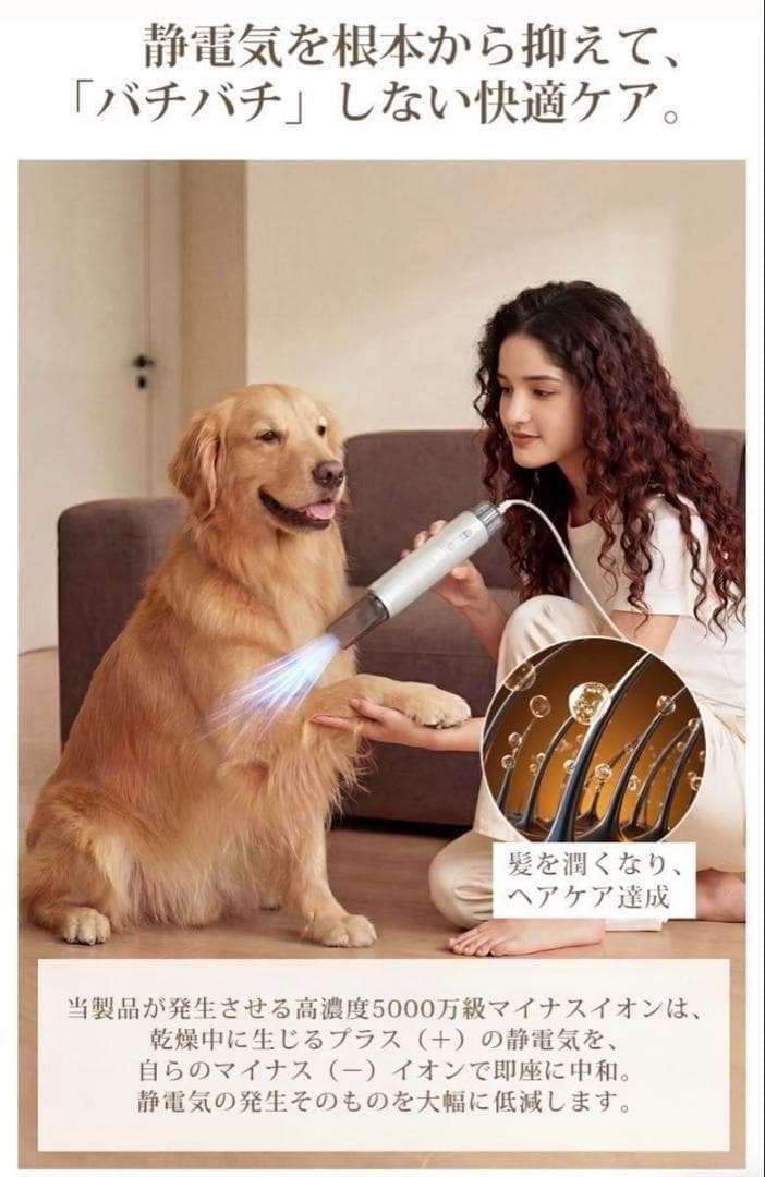 petaboo ペット用ドライヤー 4アタッチメント付き　ホワイト