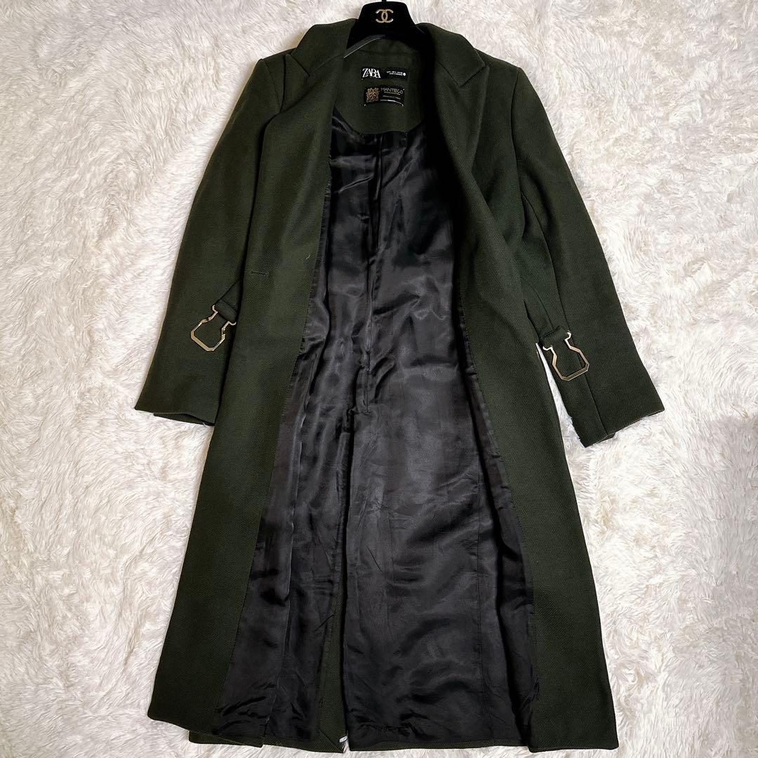 美品 ザラ マンテコ ロングコート ダークグリーン MANTECO ベルト付 L