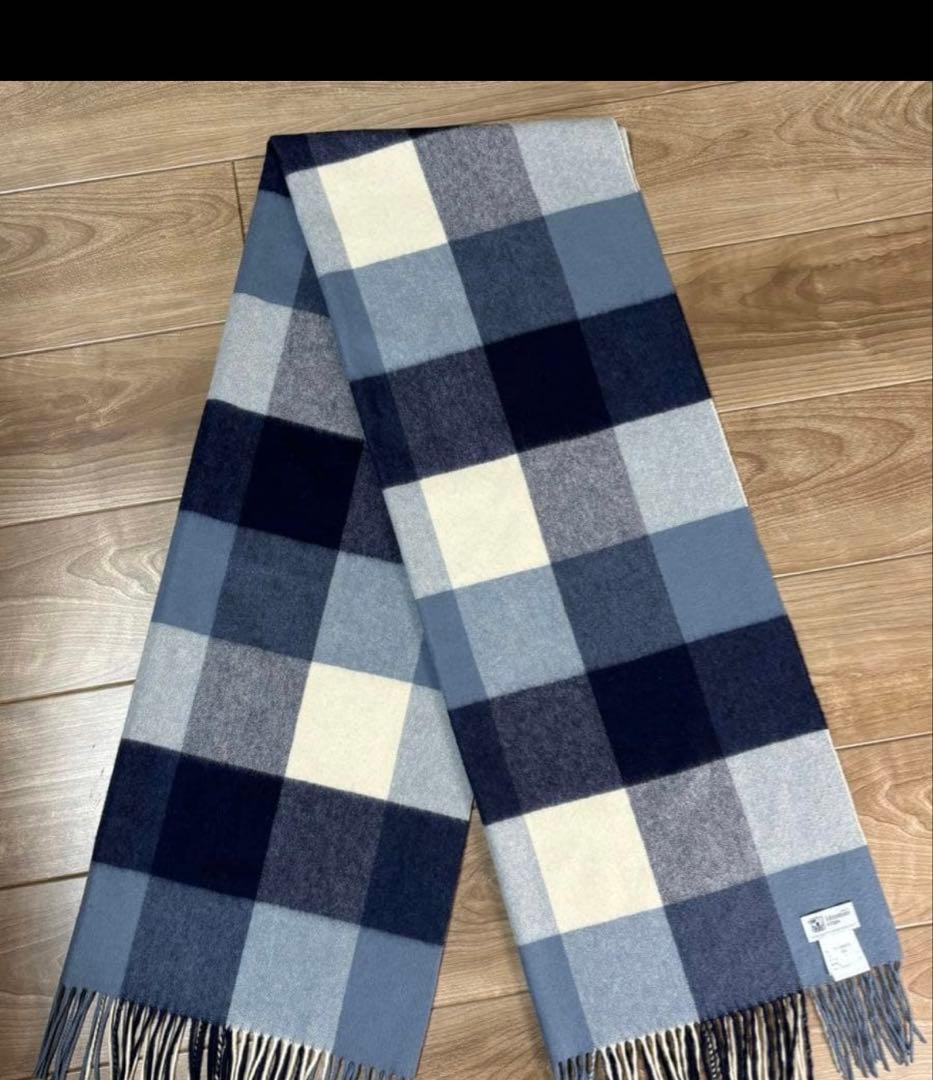 ジョンストンズ カシミヤ100％ 大判ストール ブロックチェック