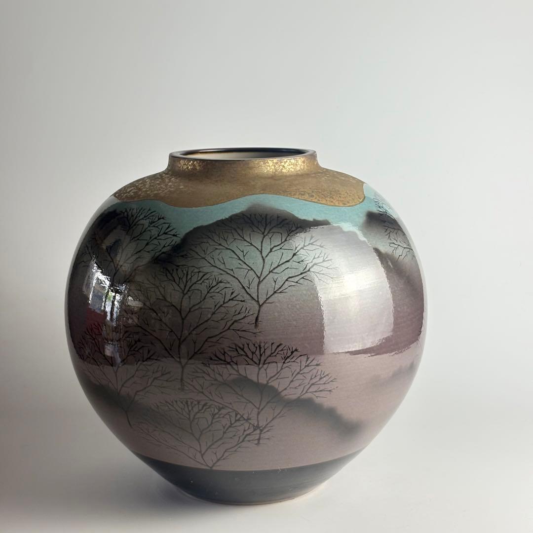 九谷光陽 色絵 金彩 花瓶 共箱 骨董 置物 オブジェ 飾物
