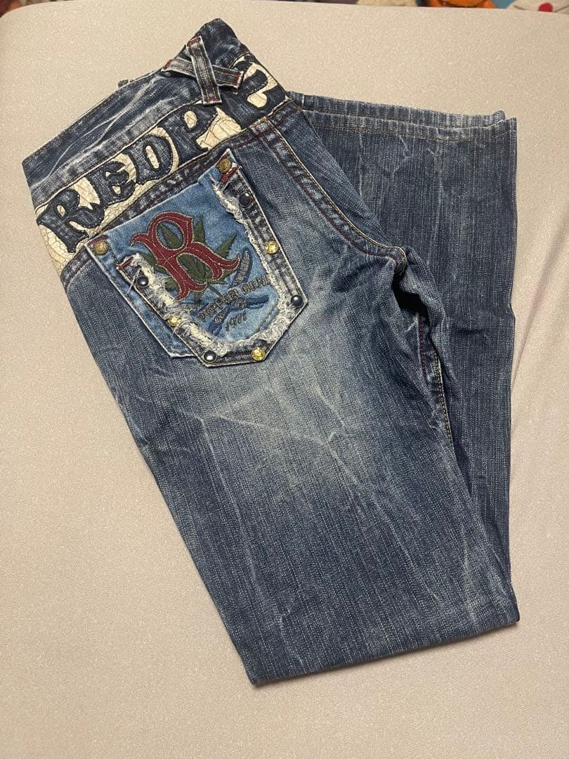 レッドペッパージーンズ ブーツカットデニム ダークブルー ダメージ加工