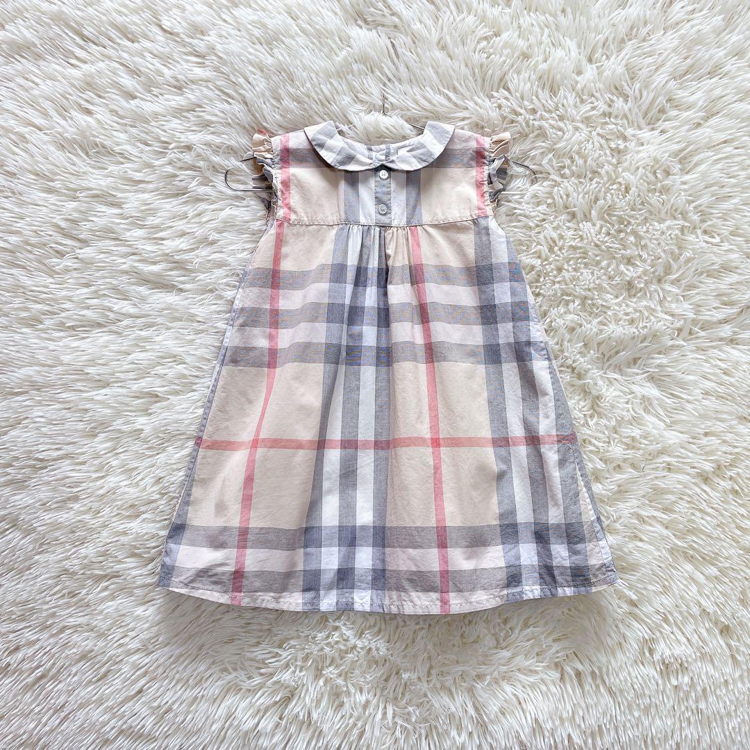BURBERRY　総ノバチェック　フリル袖ワンピース　丸襟　ベージュ　90cm