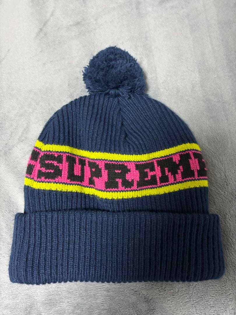 Supreme ネイビー ニット帽 ポンポン付き