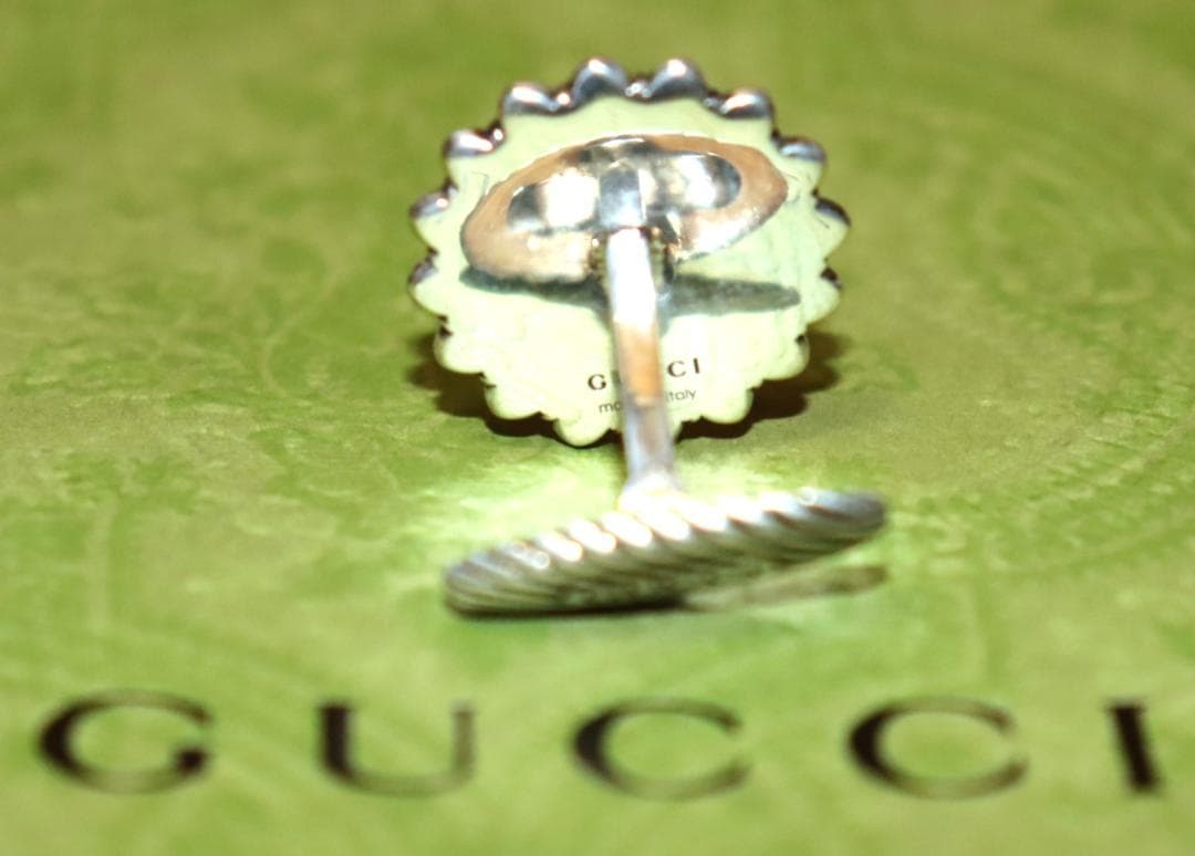 新品 GUCCI ターコイズ フローラルモチーフ シルバー カフスボタン　Ⓗ