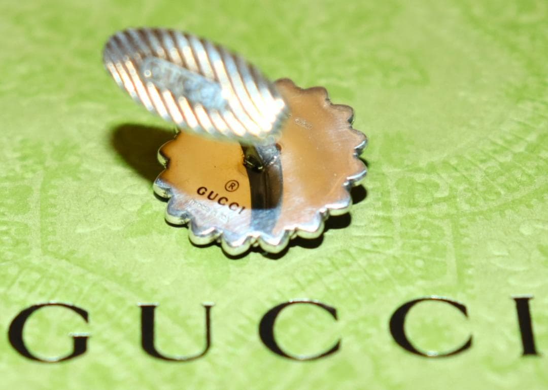 新品 GUCCI ターコイズ フローラルモチーフ シルバー カフスボタン　Ⓗ