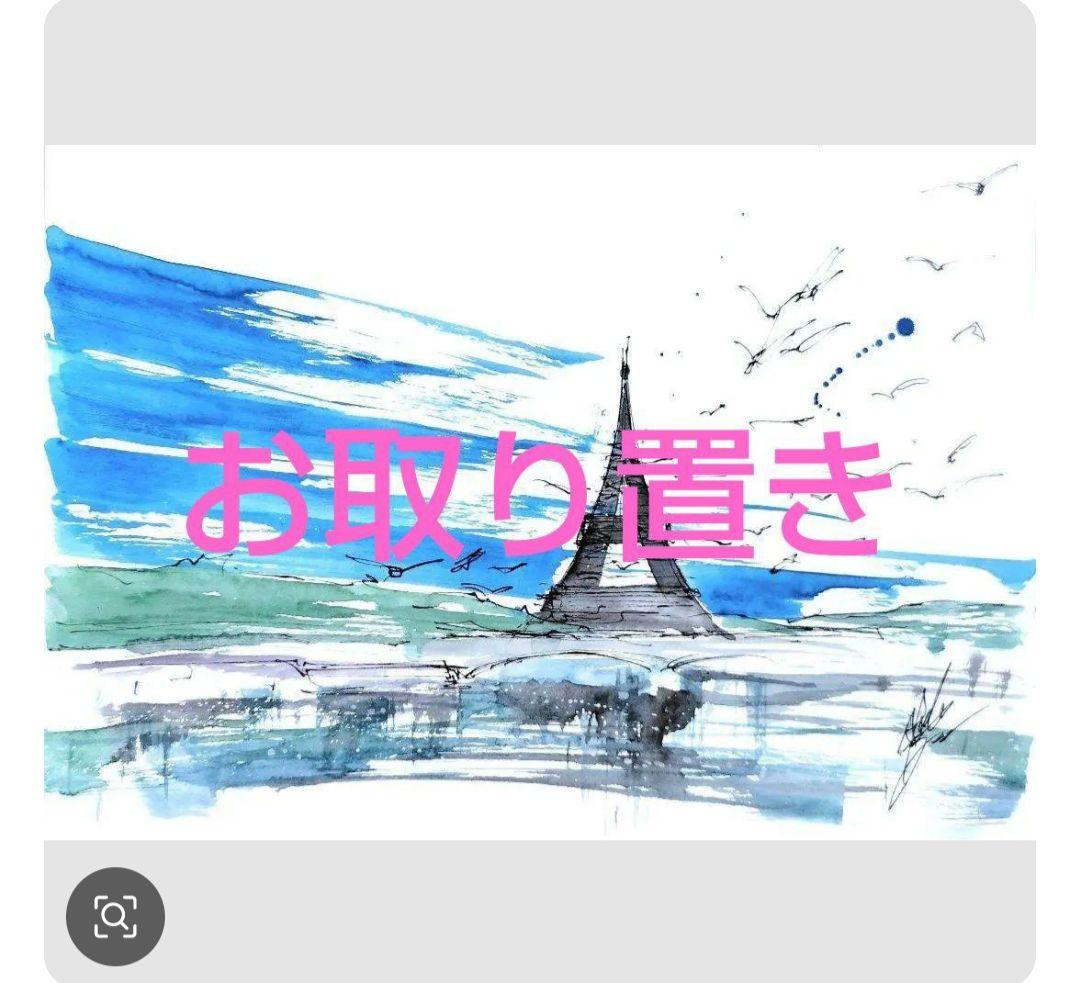 原画#3865 黒猫　カフェ　ヨーロッパ　花　水彩画　ドローイング　風景画　絵画