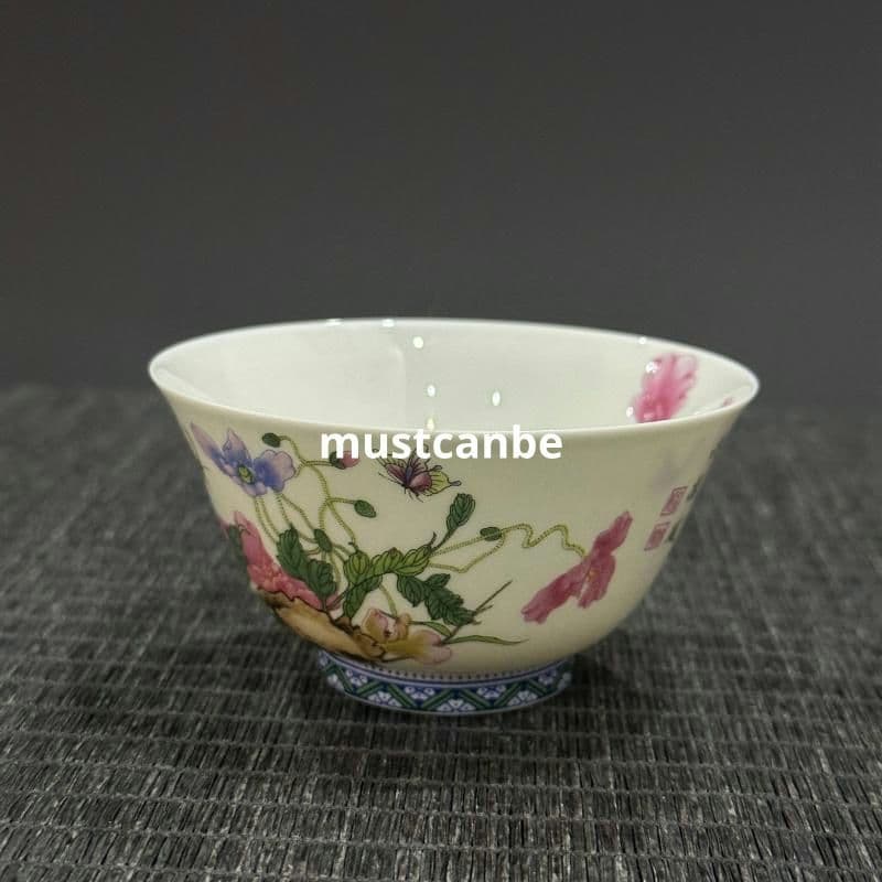 中国茶器 景徳鎮 琺瑯パステル花絵湯飲み 飲食茶器 新商品未使用
