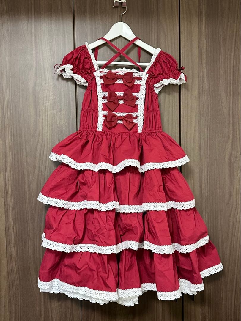 【3/6出品停止】BABY リボンミルキーシュガーJSK（エンジ×オフ白）