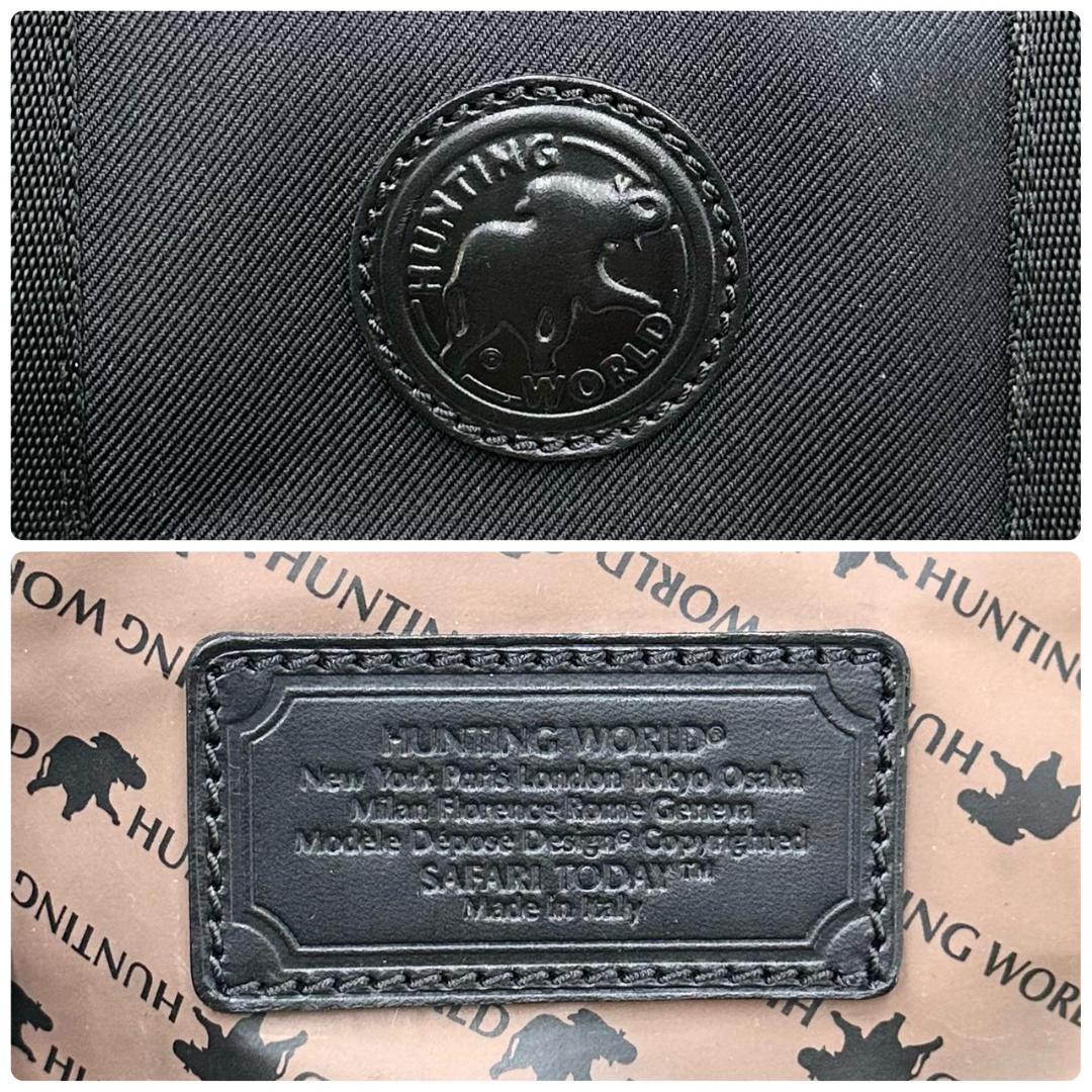 HUNTING WORLD キャンバス レザー 旅行用バッグ ボストンバッグ 黒