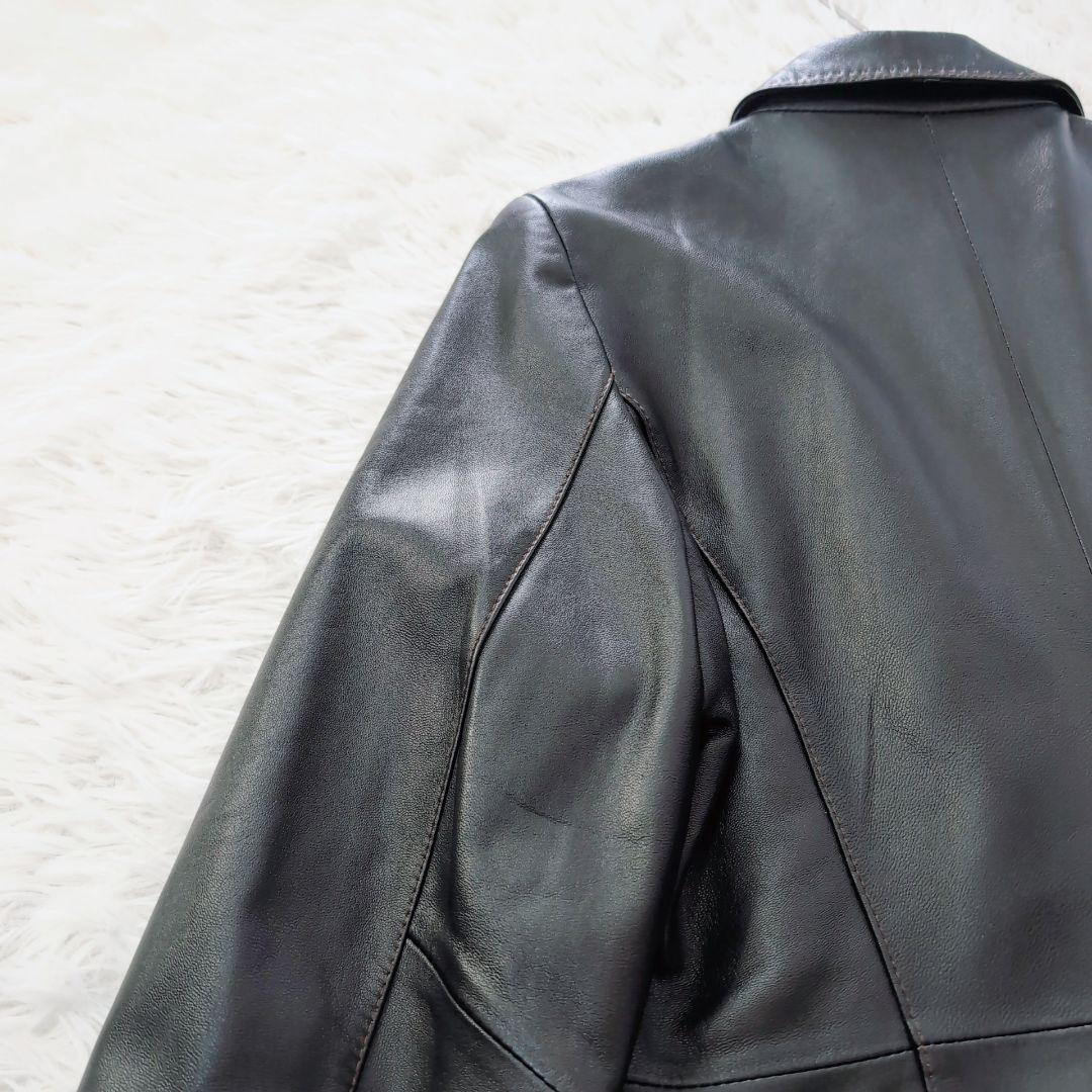 ✨️美品✨️本革　ラムレザー　ロング　レザーコート　上質　L　黒　ステッチ