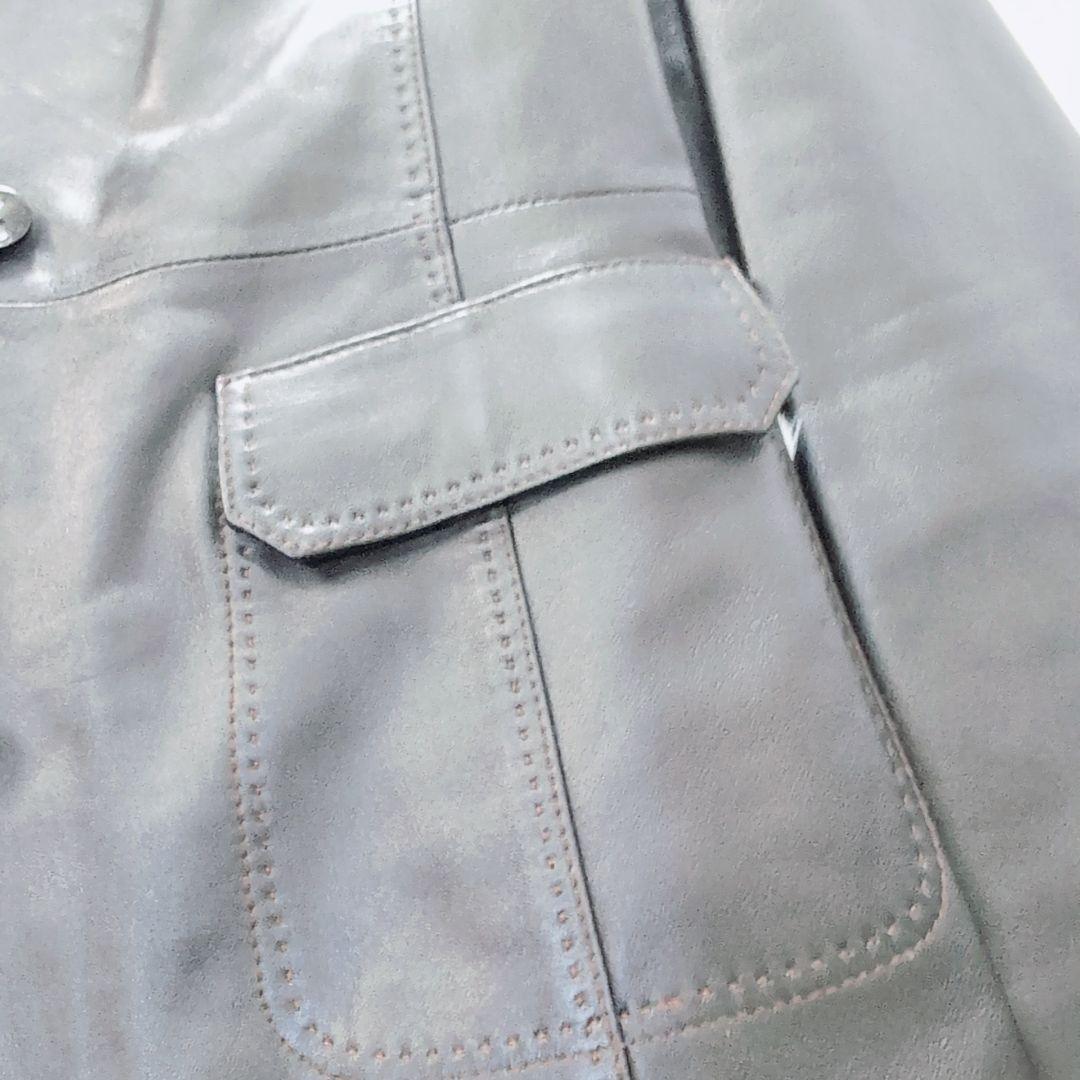 ✨️美品✨️本革　ラムレザー　ロング　レザーコート　上質　L　黒　ステッチ