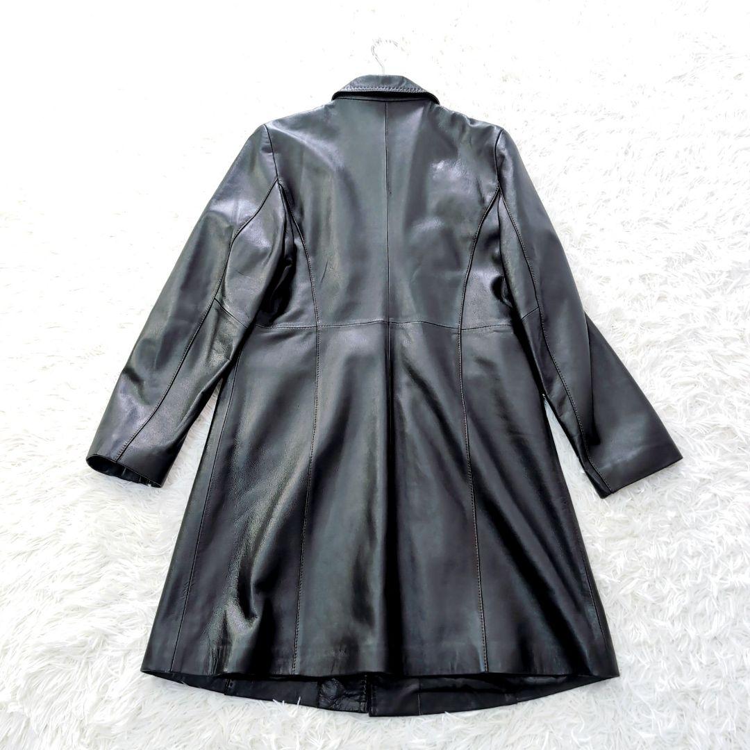 ✨️美品✨️本革　ラムレザー　ロング　レザーコート　上質　L　黒　ステッチ