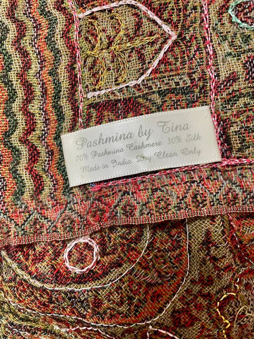 インド製pashminaパシュミナ大判ストール✴️エスニック民族系刺繍ショール