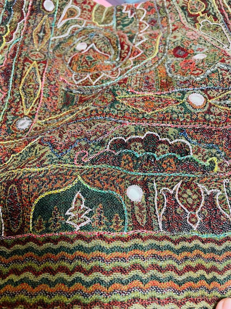 インド製pashminaパシュミナ大判ストール✴️エスニック民族系刺繍ショール