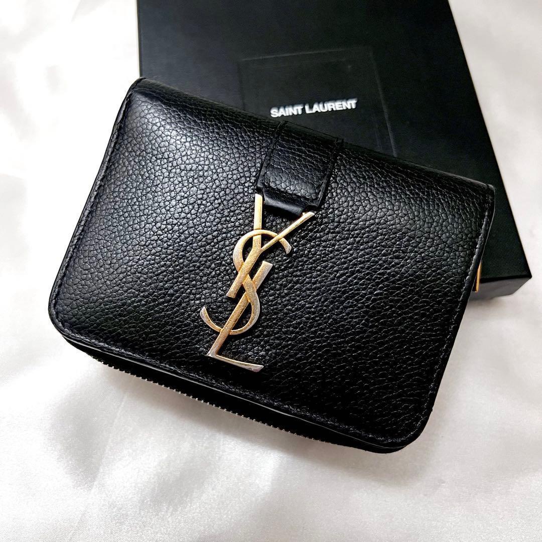 ◇美品◇サンローラン　YSL金具　二つ折り財布　ブラック　グレインレザー