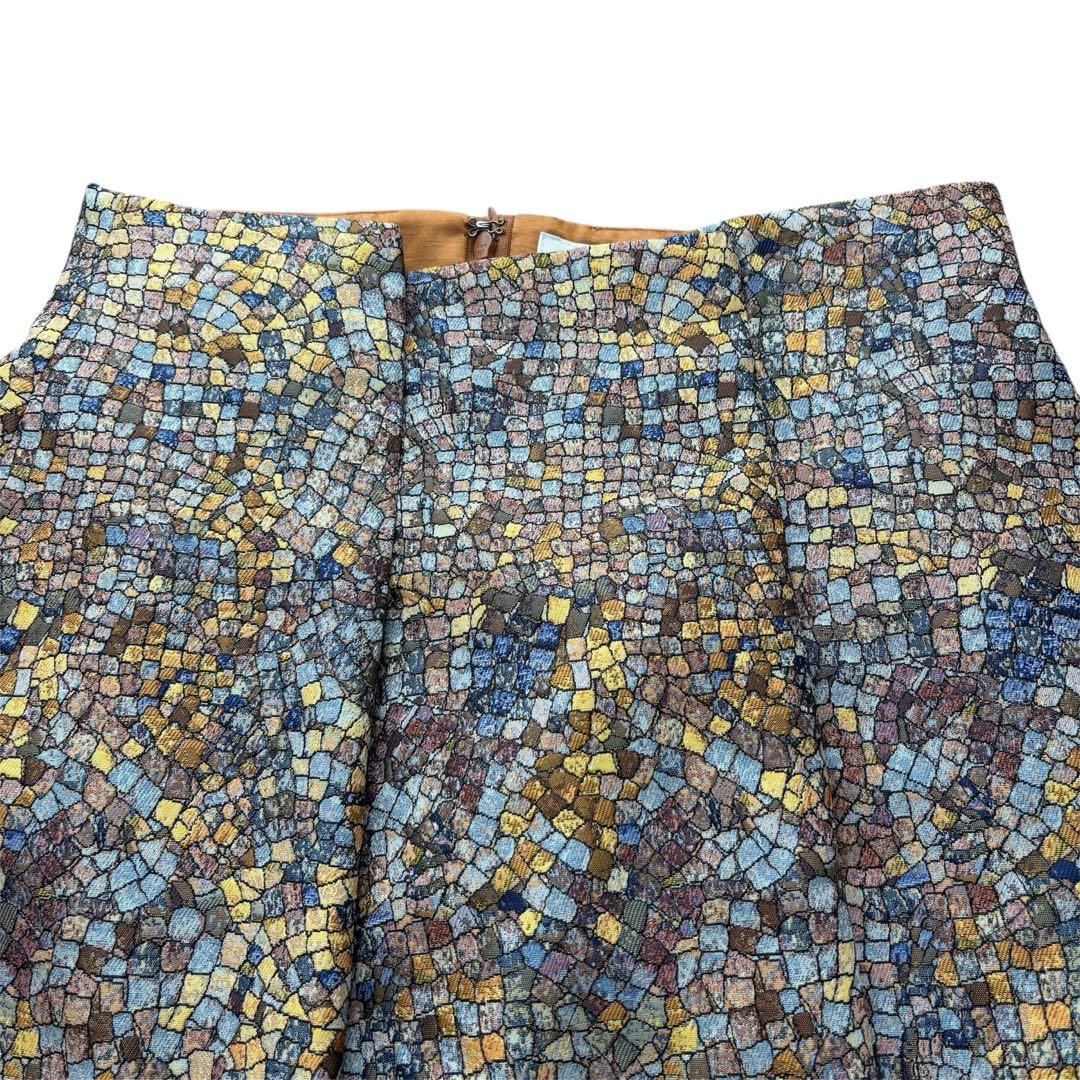 ANAYI ジャガードＡライン フレアスカート マルチカラー 幾何学模様 ひざ丈