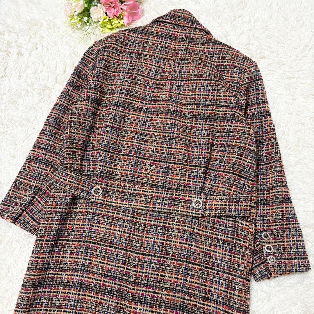 【美品】 DUALVIEW カラフルツイード　ロングコート　ビジューボタン　40