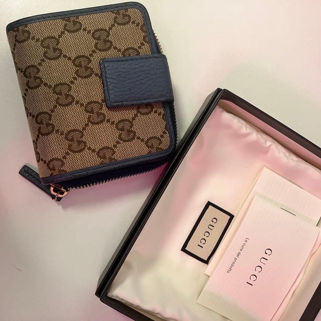 GUCCI 二つ折り財布 ブラウン/ネイビー