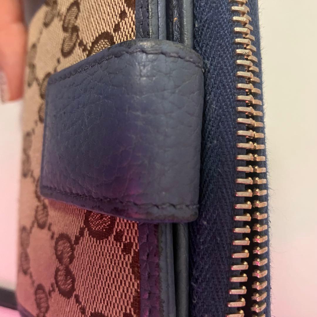 GUCCI 二つ折り財布 ブラウン/ネイビー