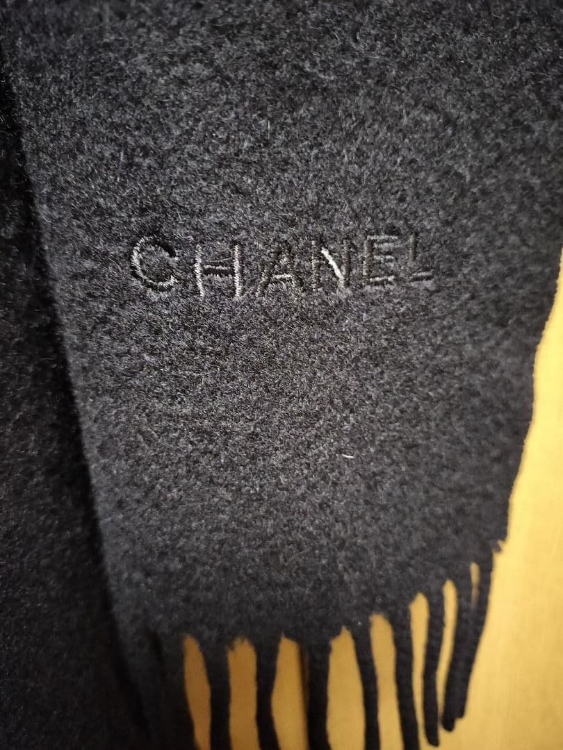 CHANEL 100%大判カシミヤ ブラックストール