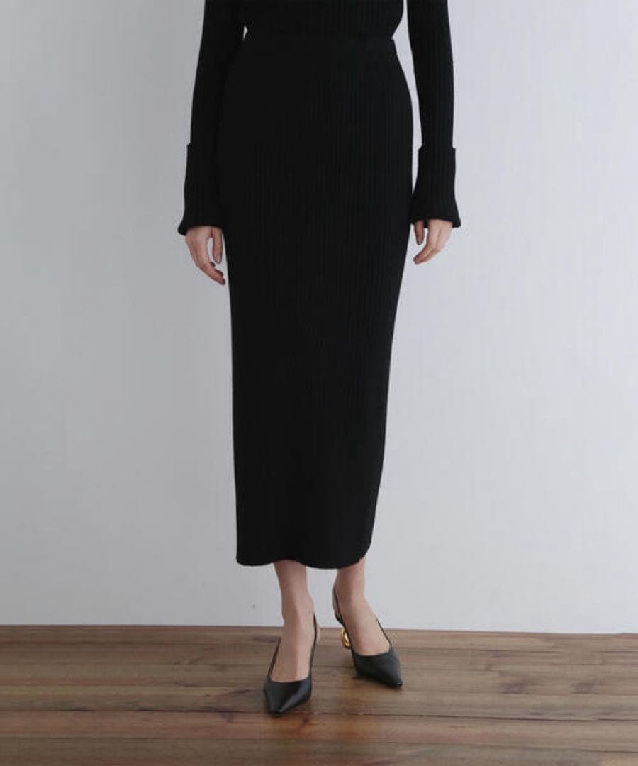 極美品 25aw ルフィル ワイドリブニットスカート ブラック タイト ロング