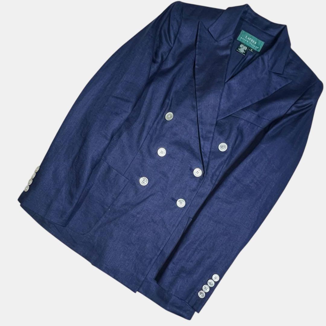 RALPH LAUREN ダブルブレスト ジャケット 白ボタン 麻100%紺ブレ
