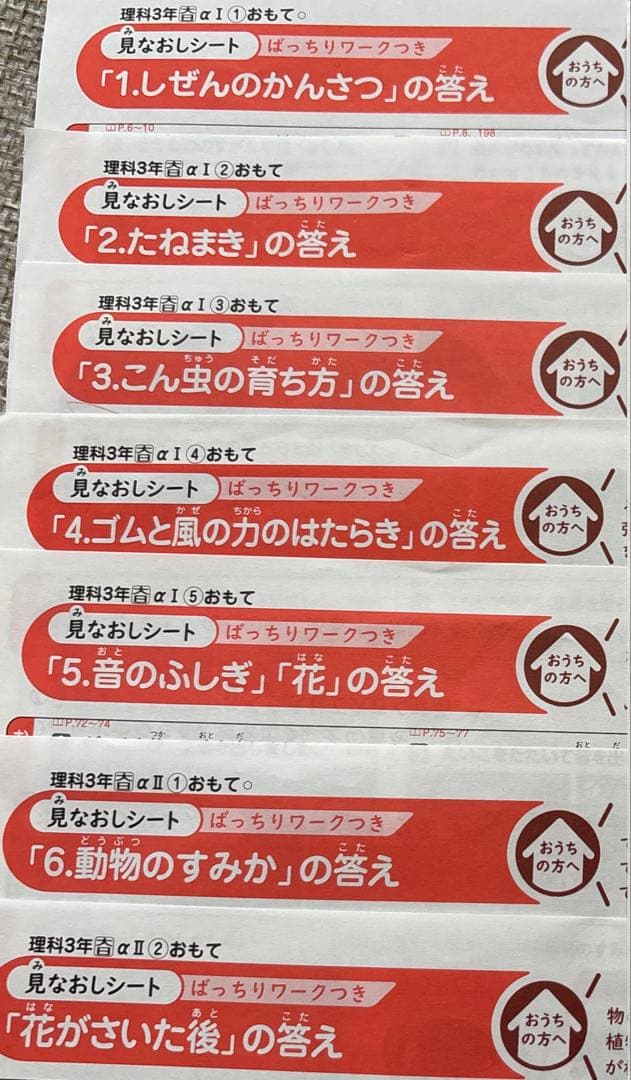 最新版　2025年度　小3 カラーテスト こたえ見なおしシート　理科　13枚