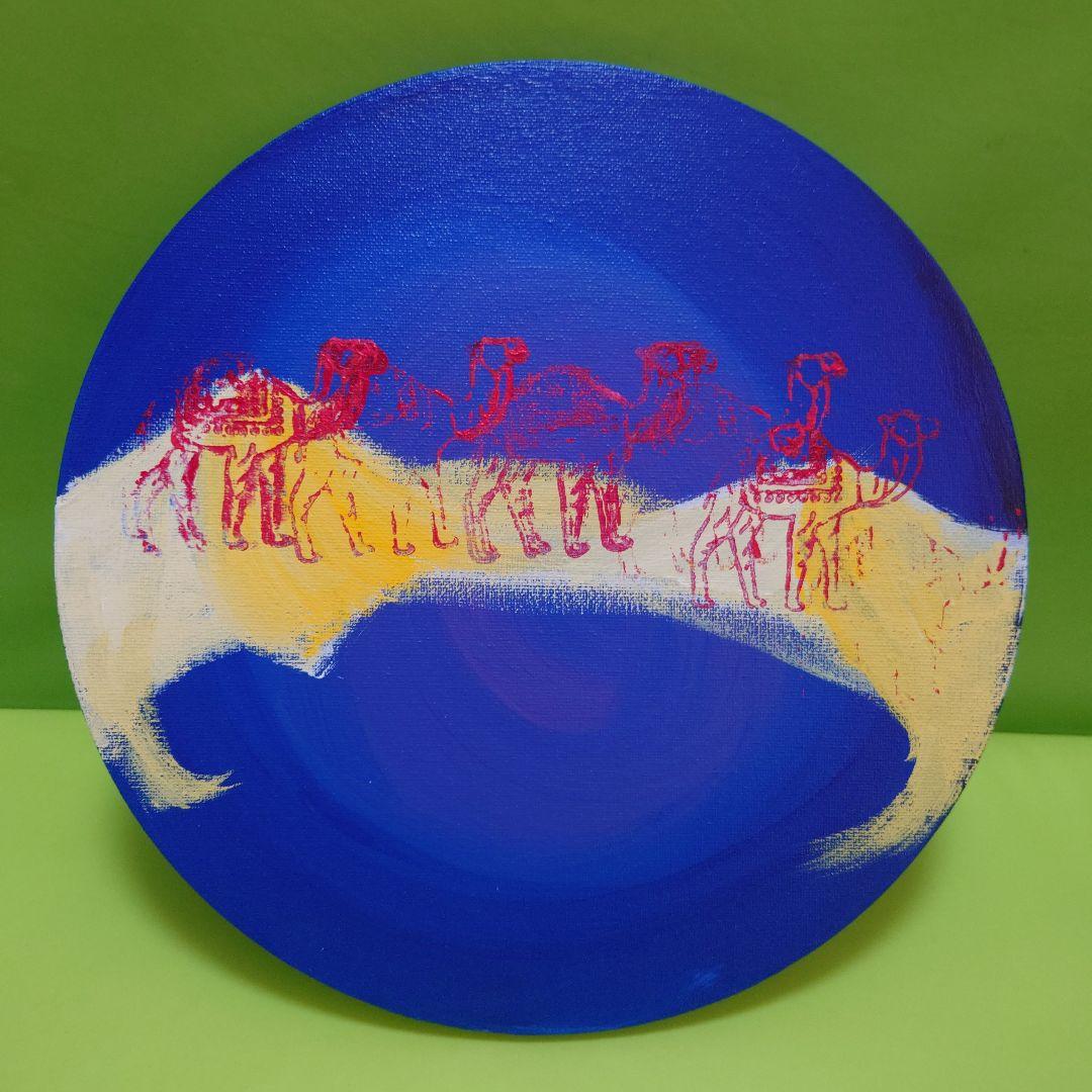 ラクダのアクリル画 円形 30cm