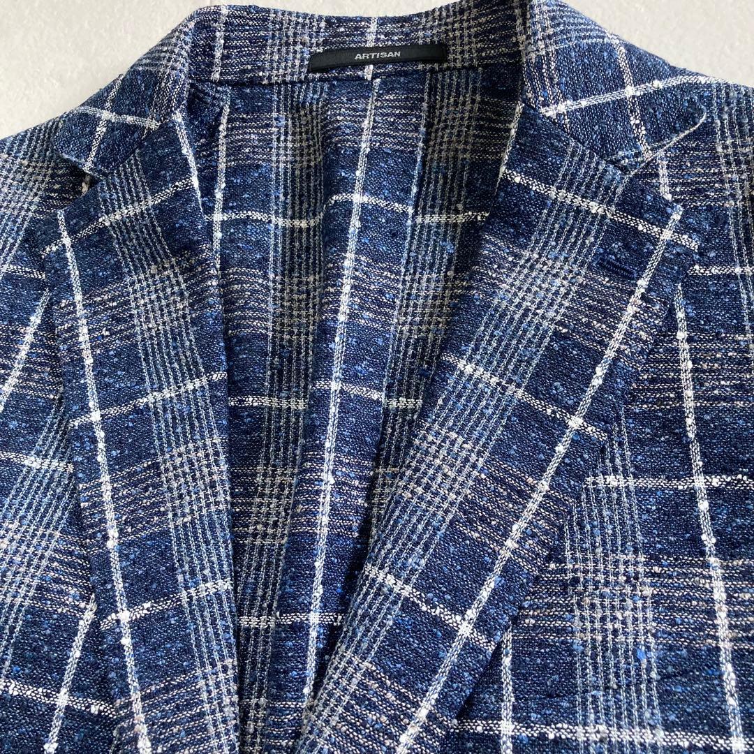 ARTISAN 伊製生地 リネン混チェックジャケット S 日本製